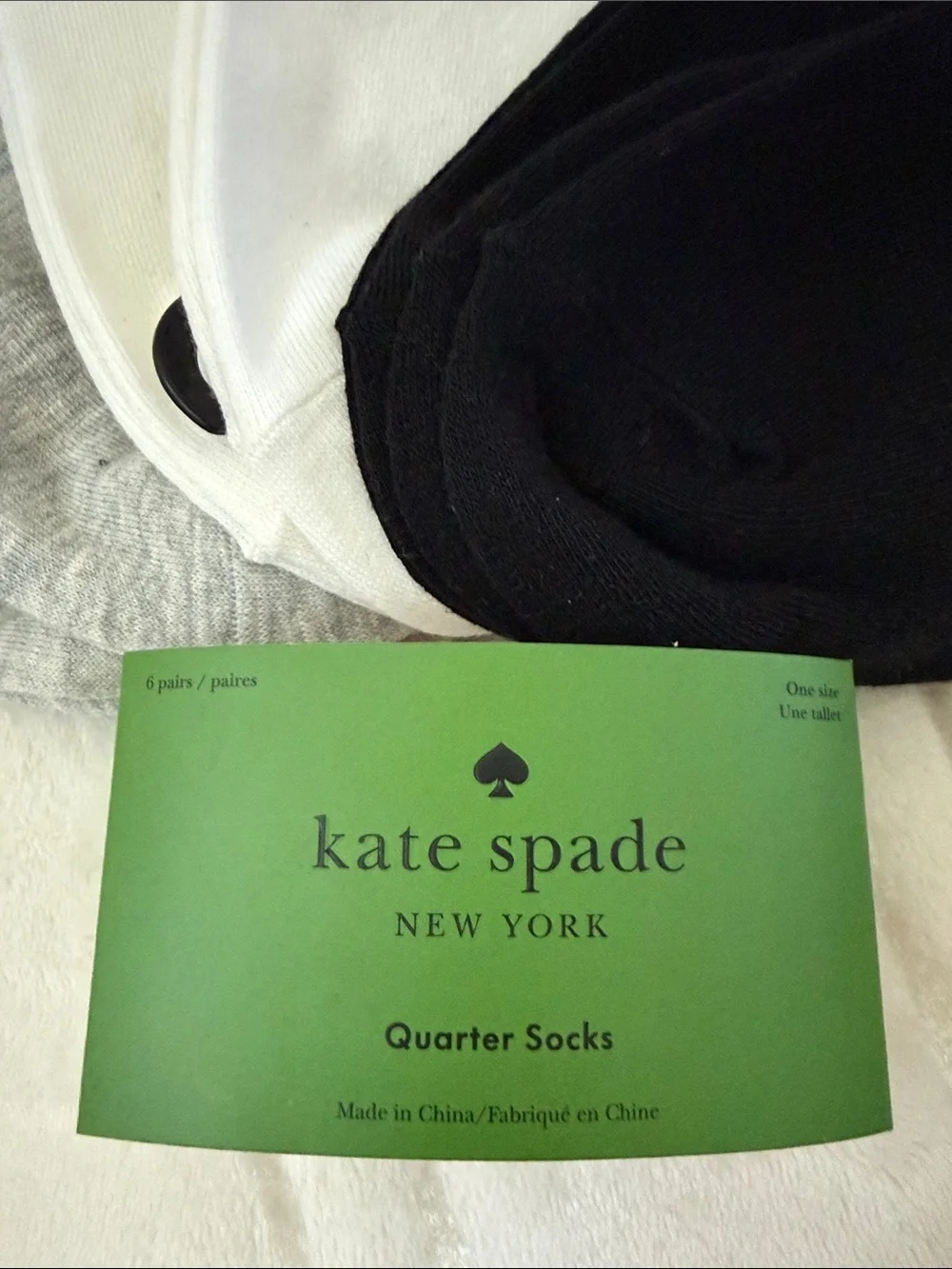 Kate Spade Women’s 6-Pairs Quarter Socks in Black, White, Gray
